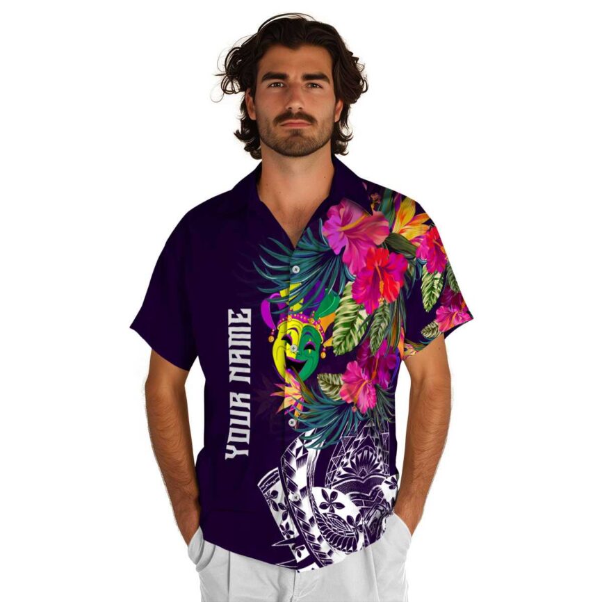 Customized Mardi Gras Polynesian Flowers Hawaiian Shirt New Arrival