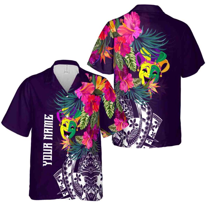 Customized Mardi Gras Polynesian Flowers Hawaiian Shirt Premium grade