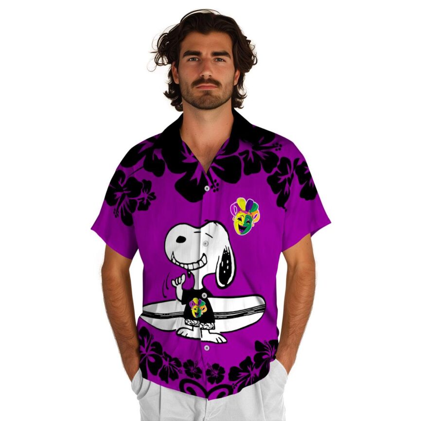 Customized Mardi Gras Surfing Snoopy Hawaiian Shirt New Arrival