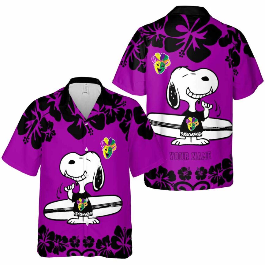 Customized Mardi Gras Surfing Snoopy Hawaiian Shirt Premium grade
