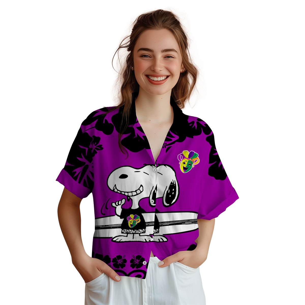 Customized Mardi Gras Surfing Snoopy Hawaiian Shirt Top rated Customized Mardi Gras Surfing Snoopy Hawaiian Shirt Top rated