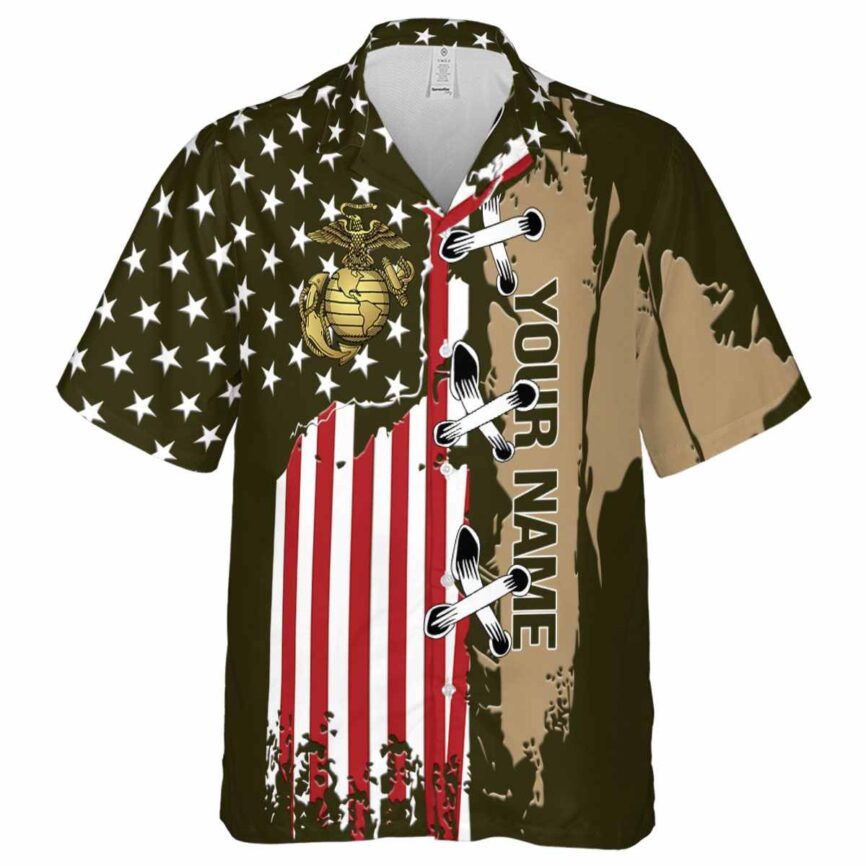 Customized Marine Corps Flag Stitches Hawaiian Shirt Fashion forward