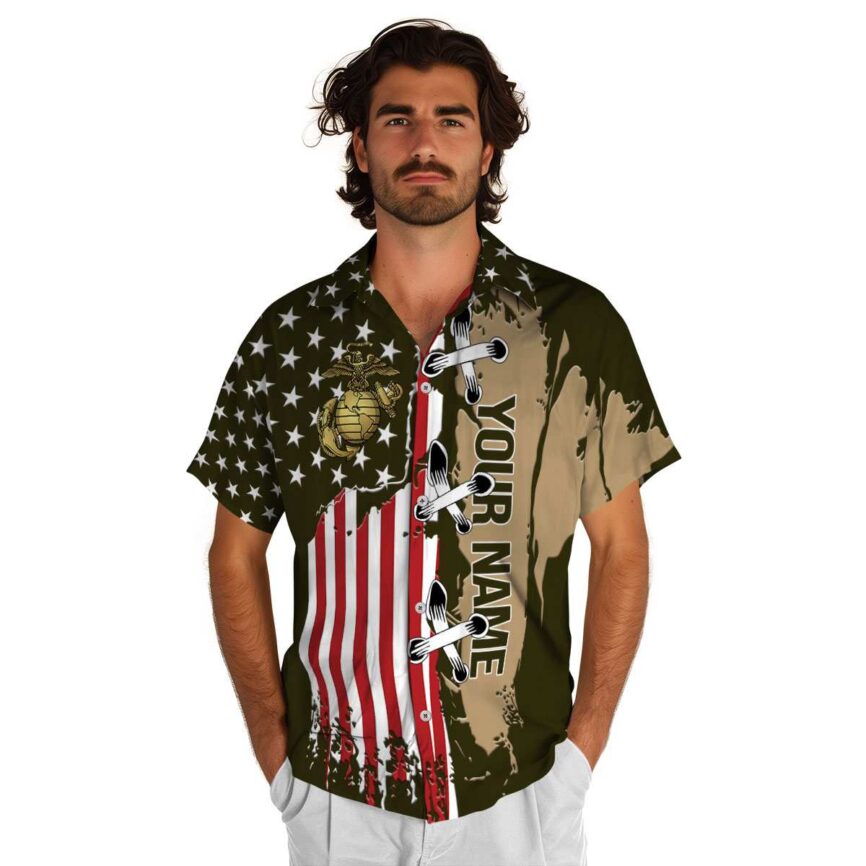 Customized Marine Corps Flag Stitches Hawaiian Shirt New Arrival