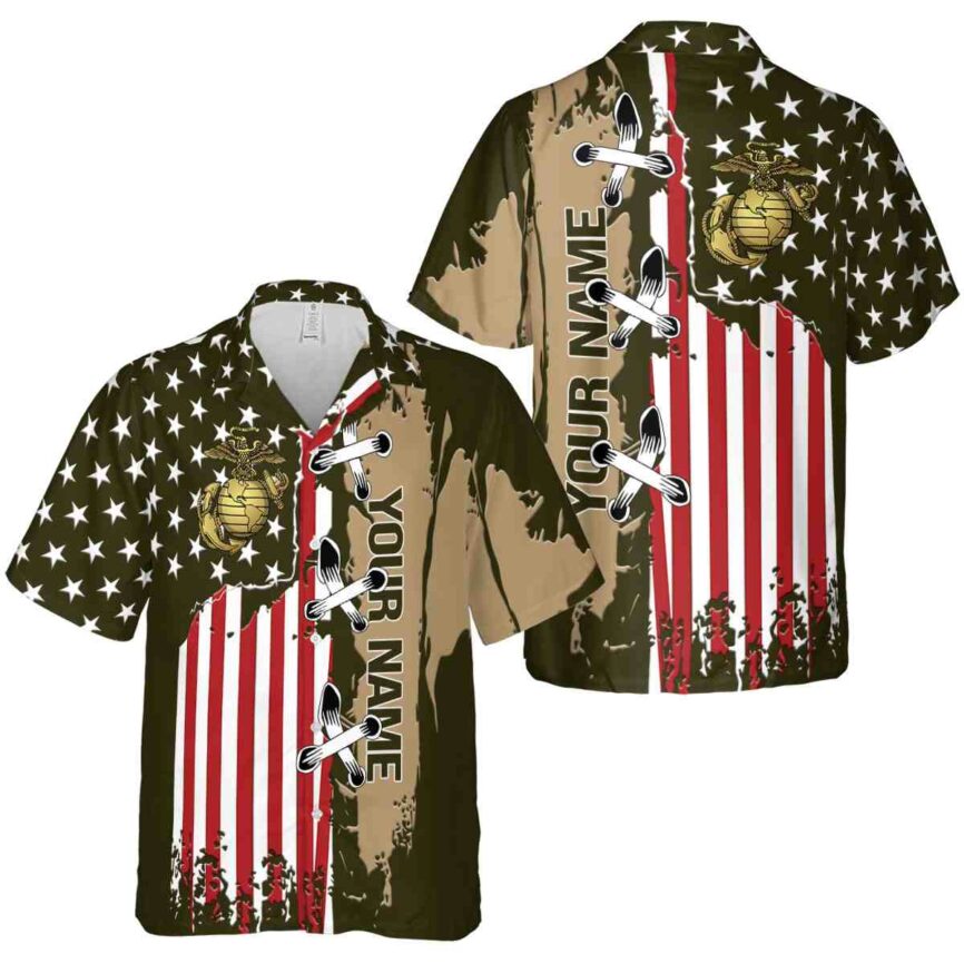 Customized Marine Corps Flag Stitches Hawaiian Shirt Premium grade