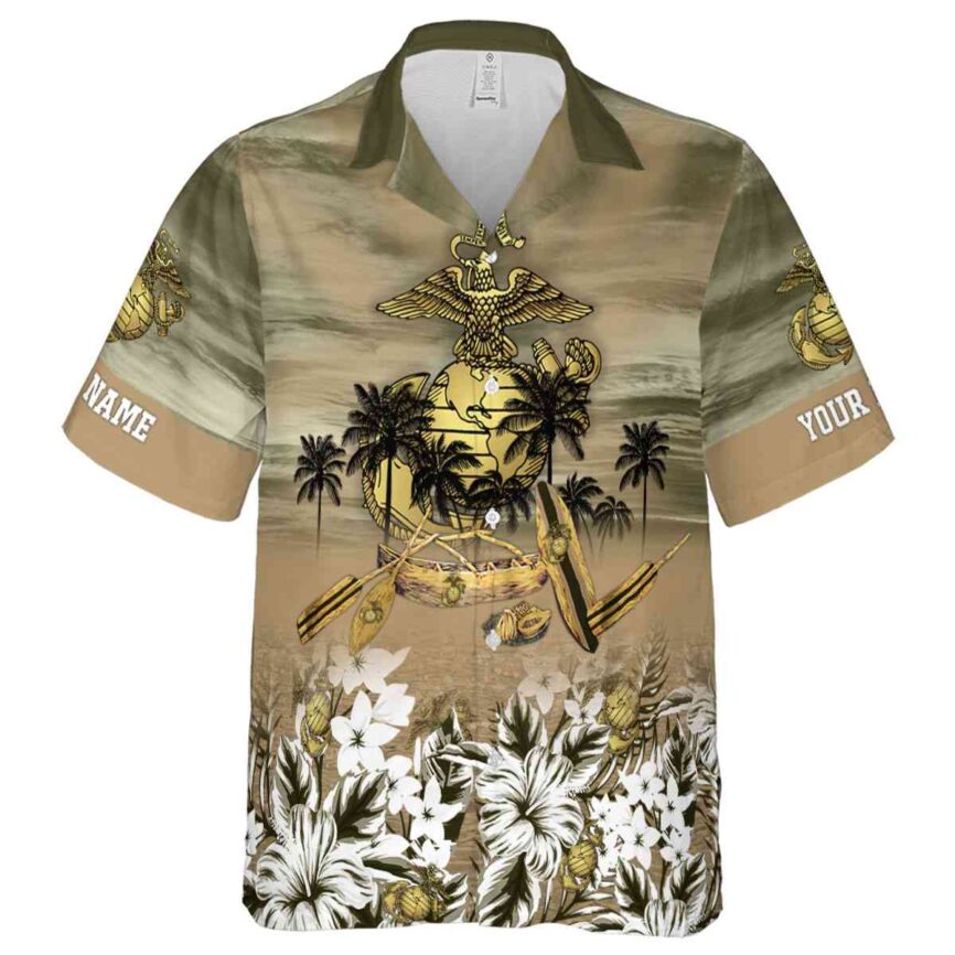 Customized Marine Corps Sunset Beach Canoe Hawaiian Shirt Fashion forward