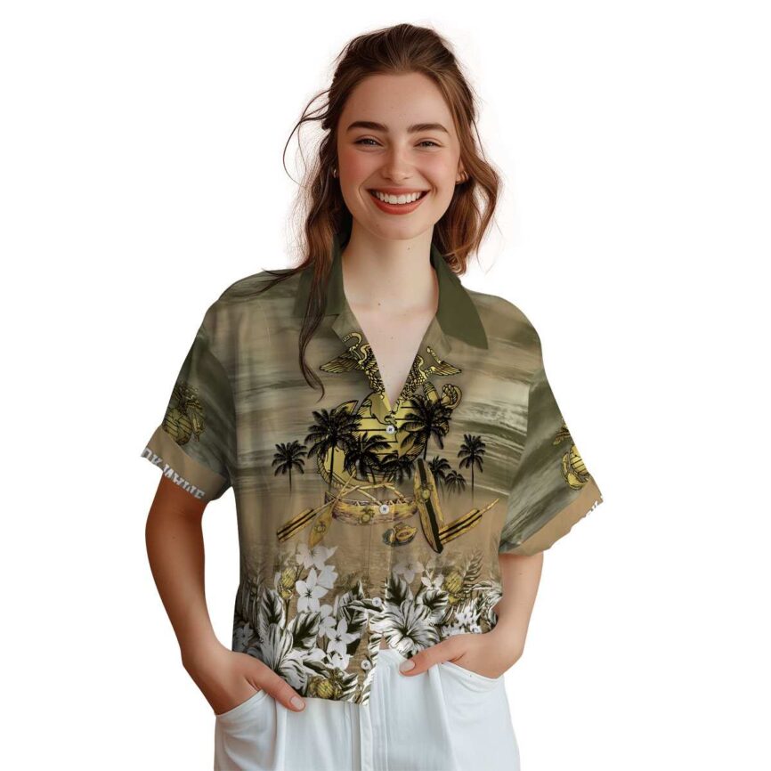 Customized Marine Corps Sunset Beach Canoe Hawaiian Shirt Top rated