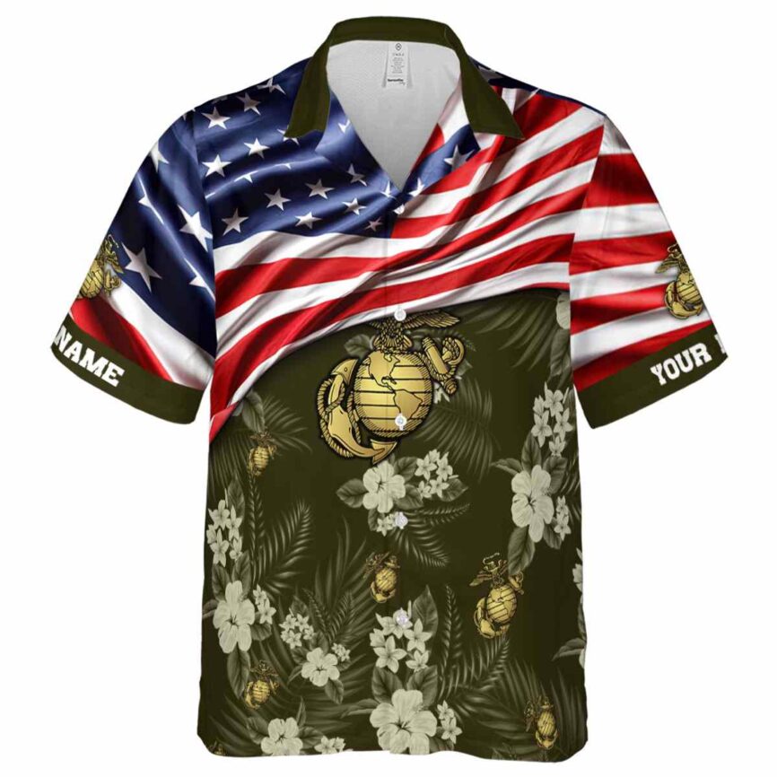 Customized Marine Corps US Flag Themed Hawaiian Shirt Fashion forward
