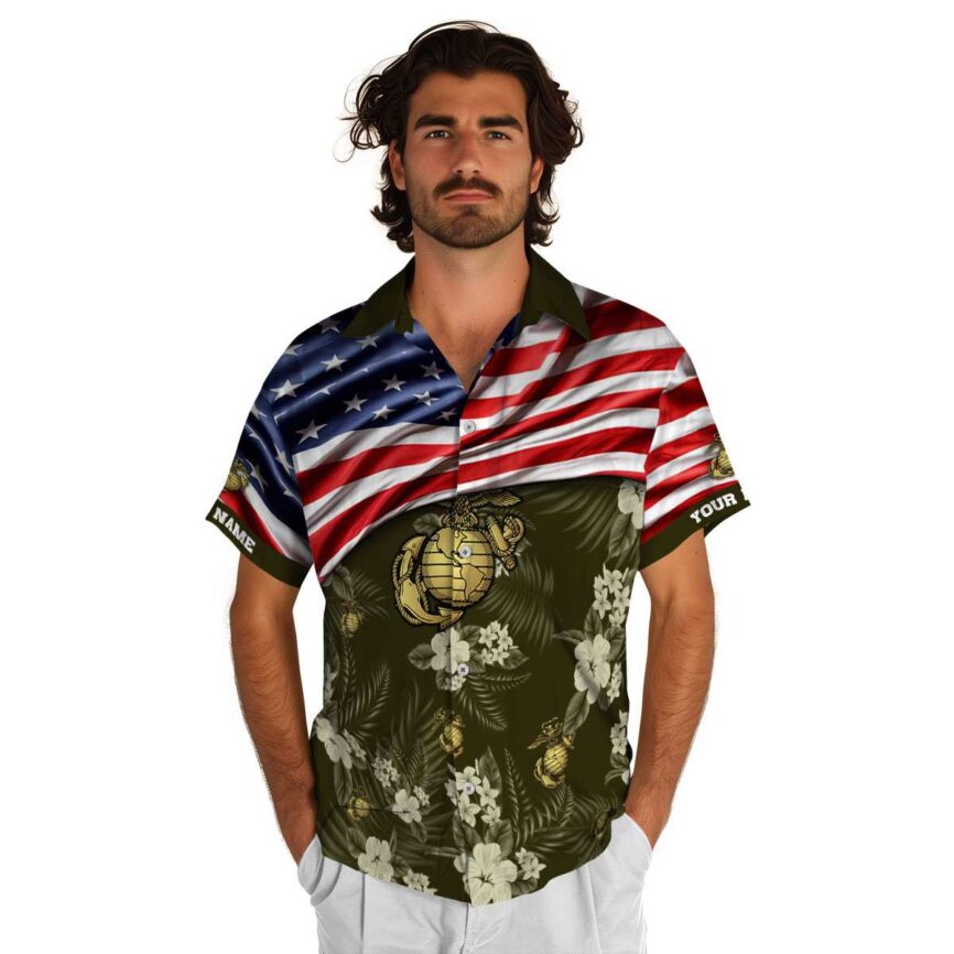 Customized Marine Corps US Flag Themed Hawaiian Shirt New Arrival