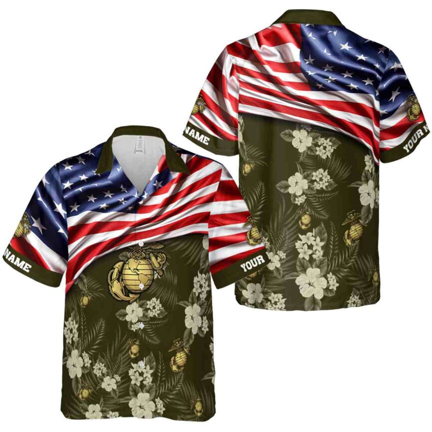 Customized Marine Corps US Flag Themed Hawaiian Shirt Premium grade