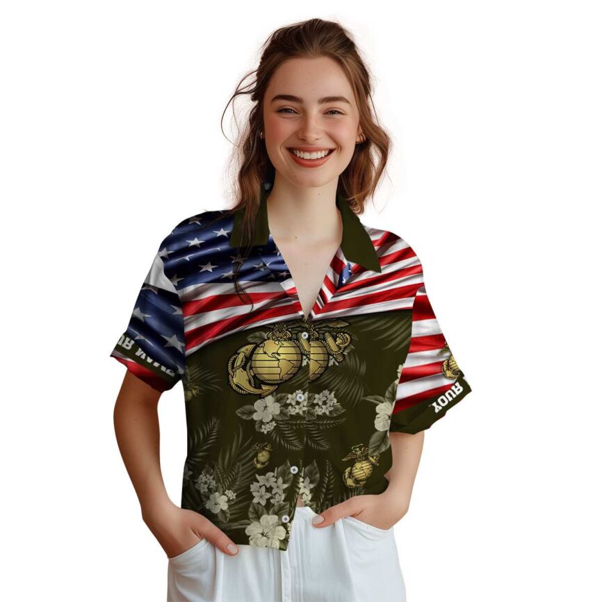 Customized Marine Corps US Flag Themed Hawaiian Shirt Top rated