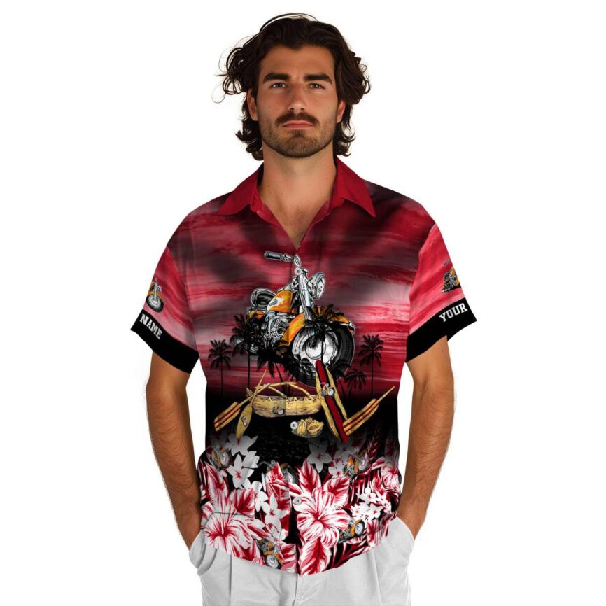 Customized Motorcycle Sunset Beach Canoe Hawaiian Shirt New Arrival