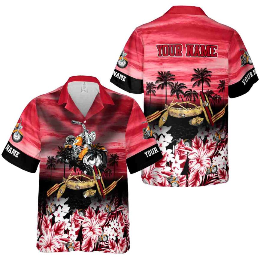 Customized Motorcycle Sunset Beach Canoe Hawaiian Shirt Premium grade