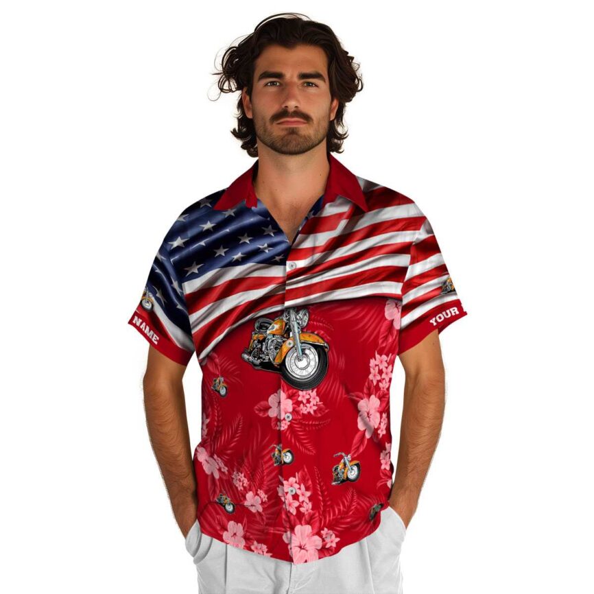 Customized Motorcycle US Flag Themed Hawaiian Shirt New Arrival