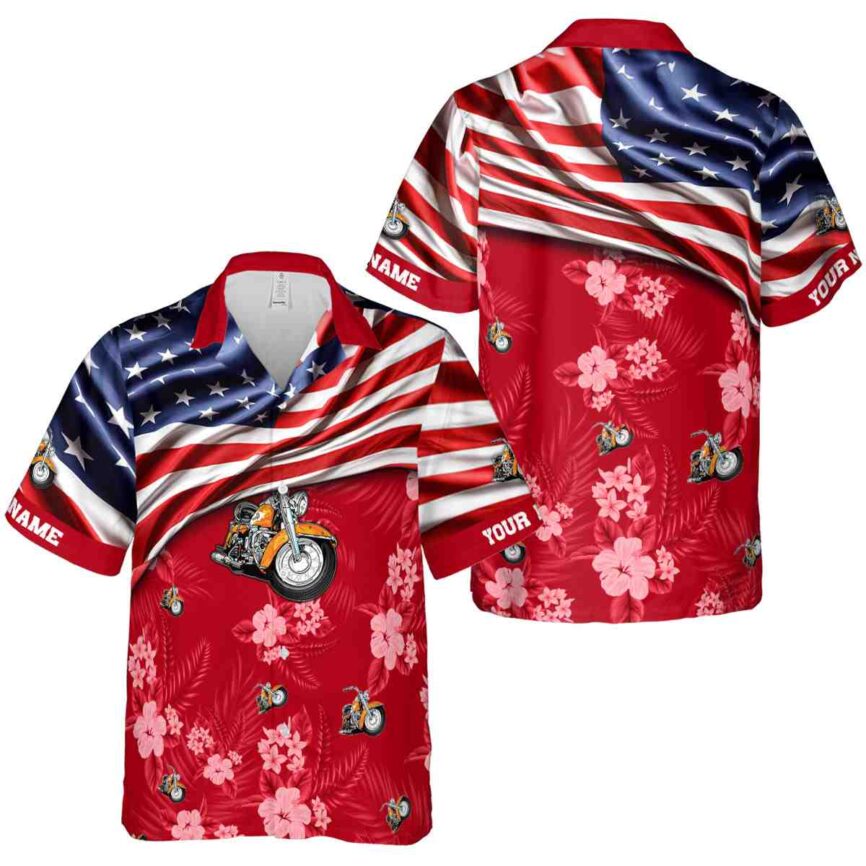 Customized Motorcycle US Flag Themed Hawaiian Shirt Premium grade