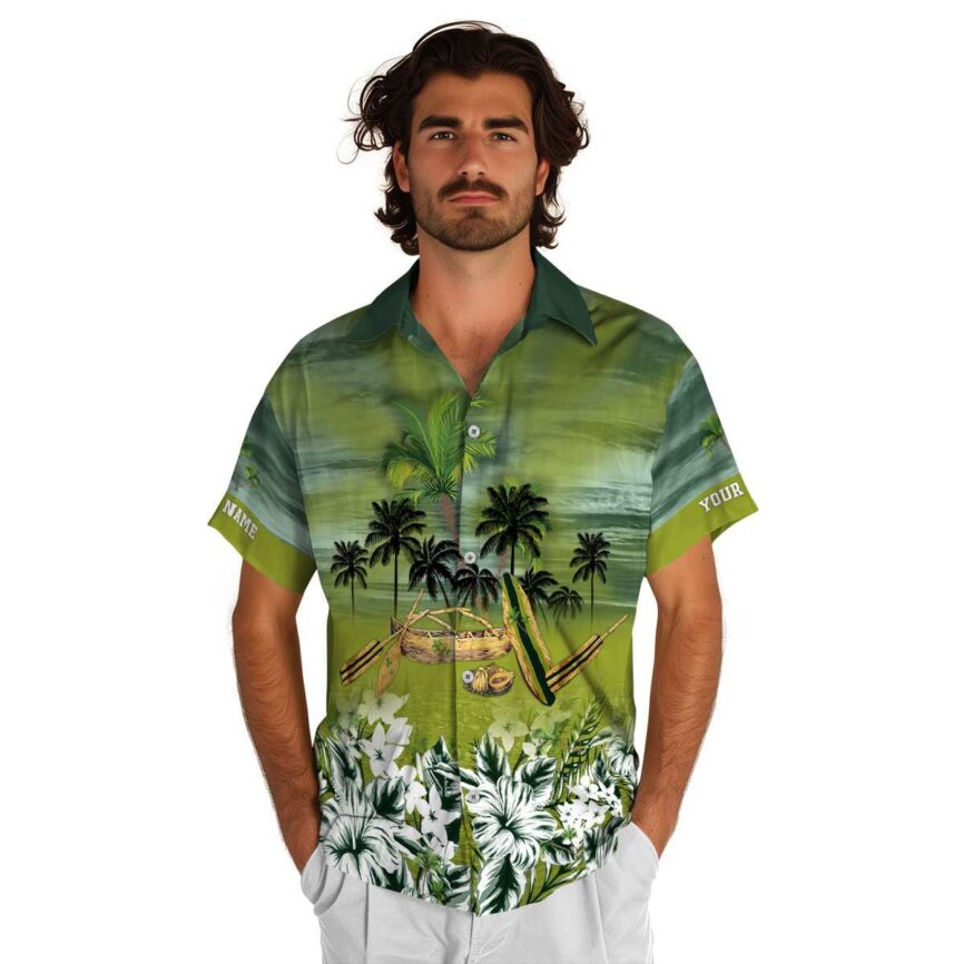 Customized Palm Tree Sunset Beach Canoe Hawaiian Shirt New Arrival