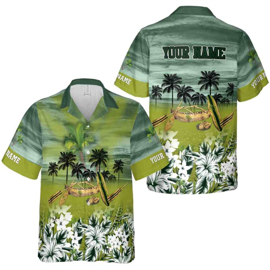 Customized Palm Tree Sunset Beach Canoe Hawaiian Shirt Premium grade
