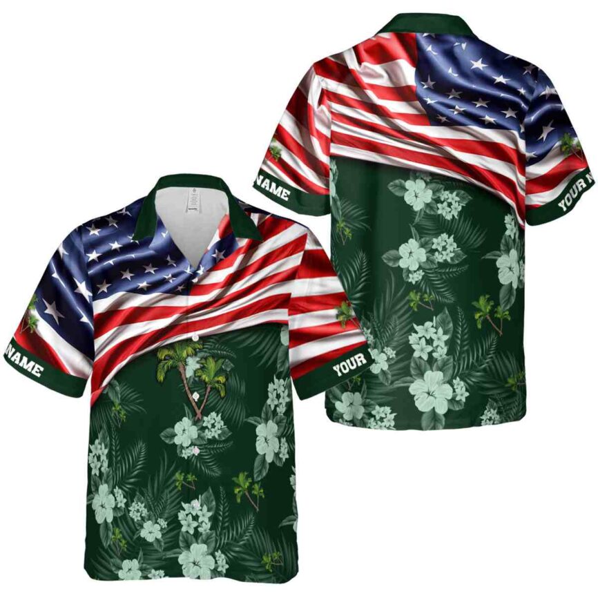 Customized Palm Tree US Flag Themed Hawaiian Shirt Premium grade