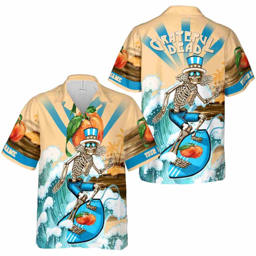 Customized Peach Grateful Dead Motif Hawaiian Shirt Premium grade
