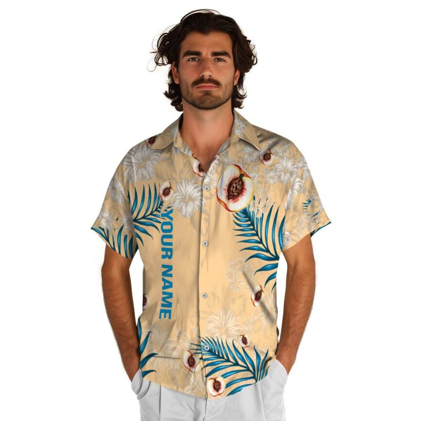 Customized Peach Hibiscus Pattern Hawaiian Shirt New Arrival