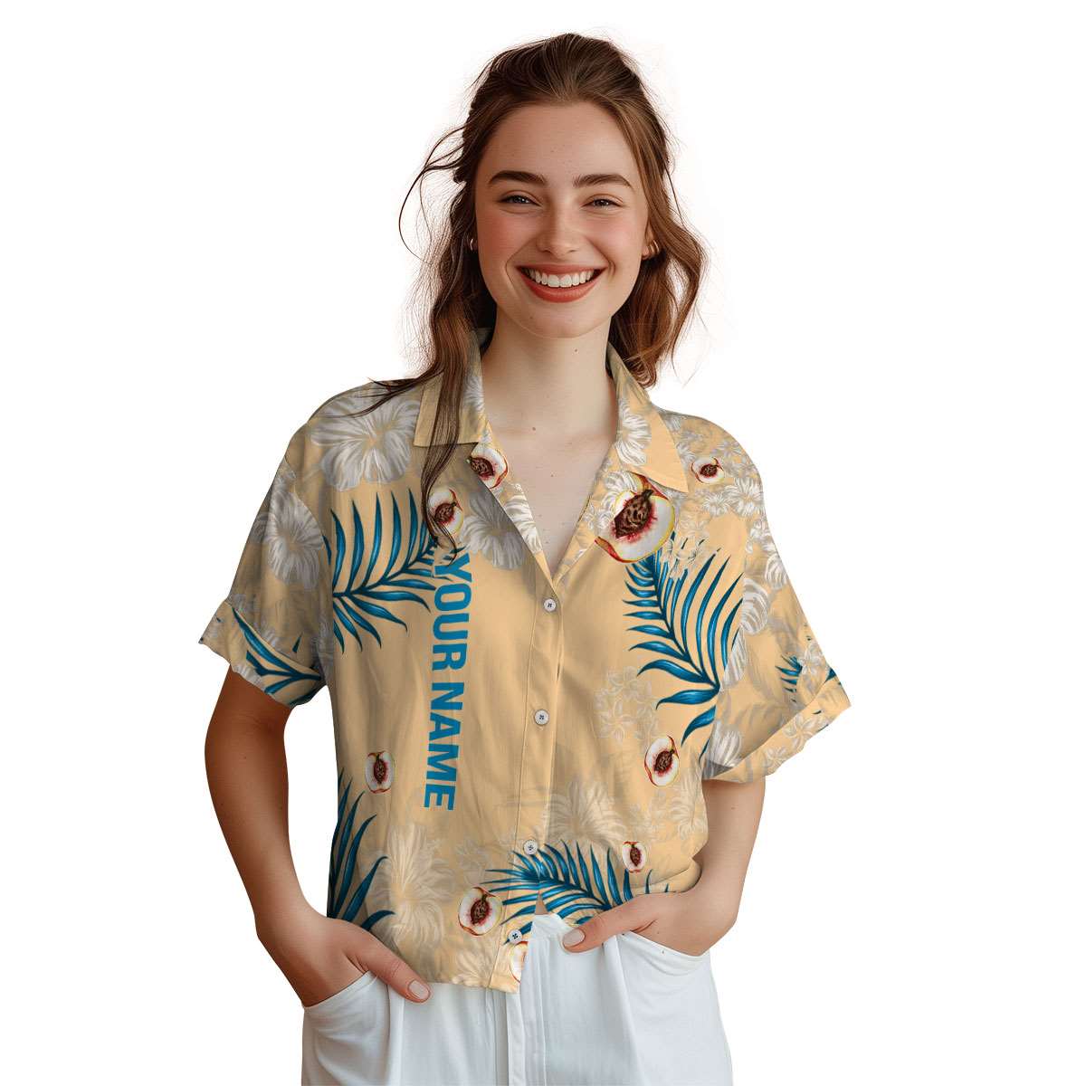 Customized Peach Hibiscus Pattern Hawaiian Shirt Top rated Customized Peach Hibiscus Pattern Hawaiian Shirt Top rated
