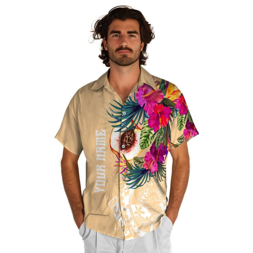 Customized Peach Polynesian Flowers Hawaiian Shirt New Arrival