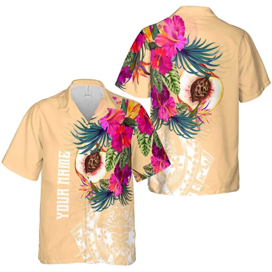 Customized Peach Polynesian Flowers Hawaiian Shirt Premium grade