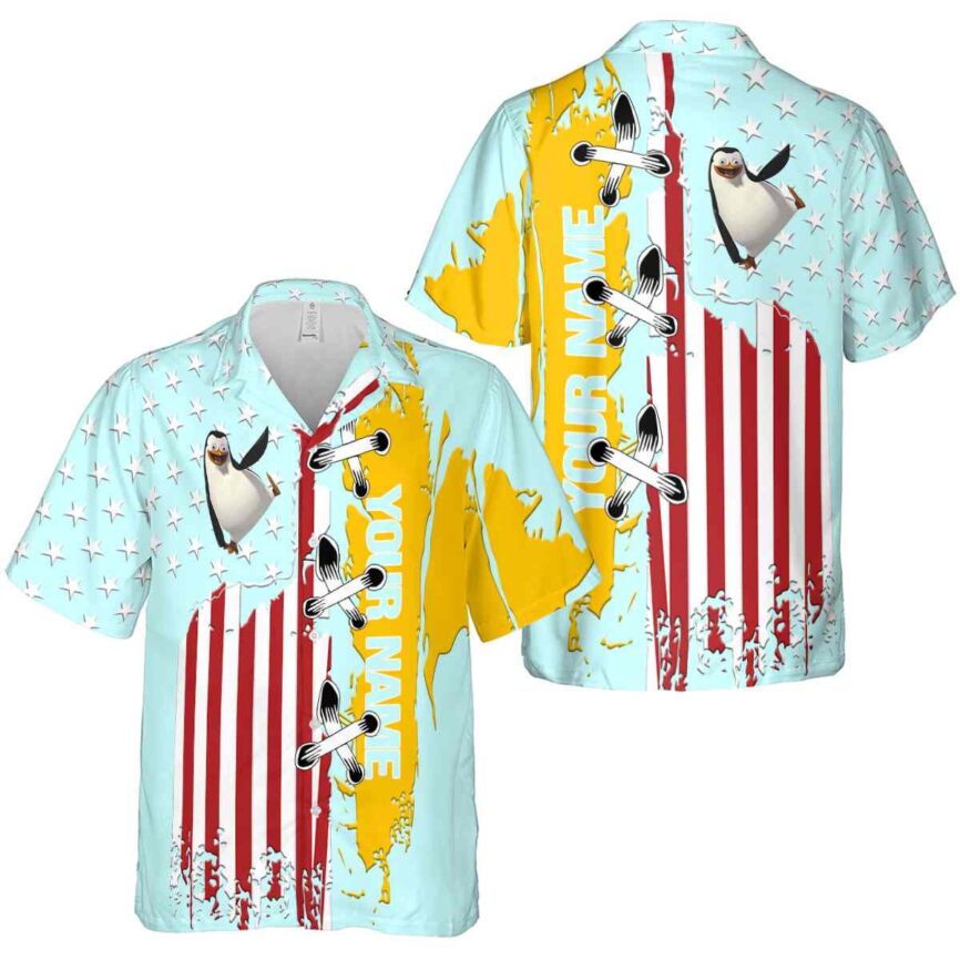 Customized Penguin Flag Stitches Hawaiian Shirt Premium grade