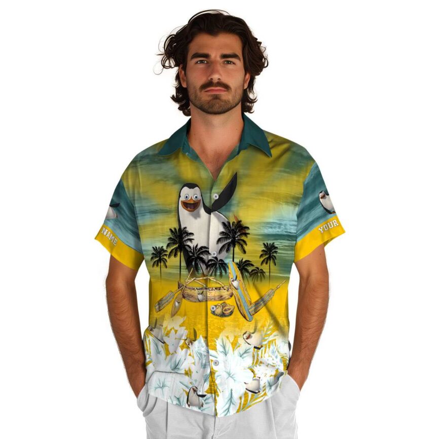 Customized Penguin Sunset Beach Canoe Hawaiian Shirt New Arrival