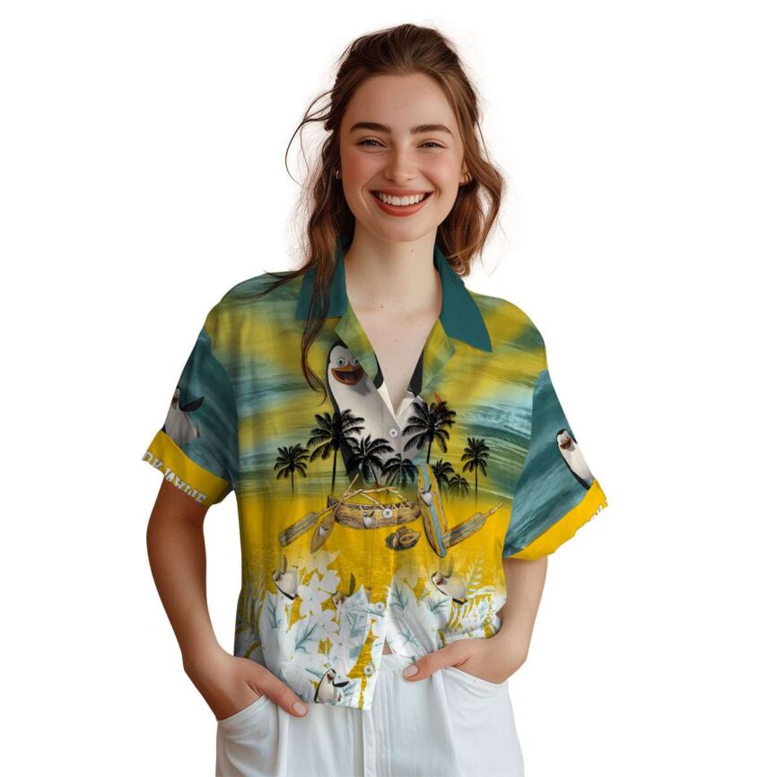 Customized Penguin Sunset Beach Canoe Hawaiian Shirt Top rated