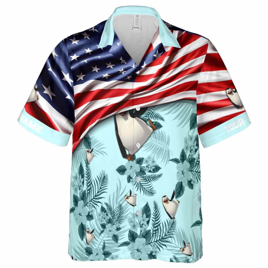 Customized Penguin US Flag Themed Hawaiian Shirt Fashion forward