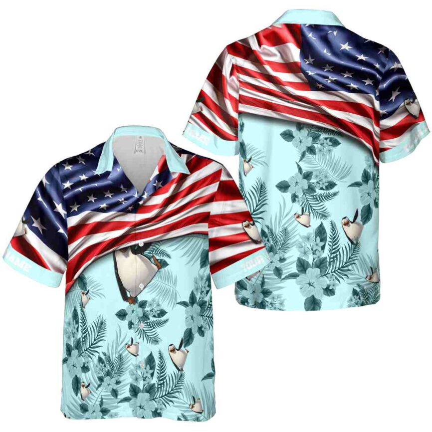 Customized Penguin US Flag Themed Hawaiian Shirt Premium grade