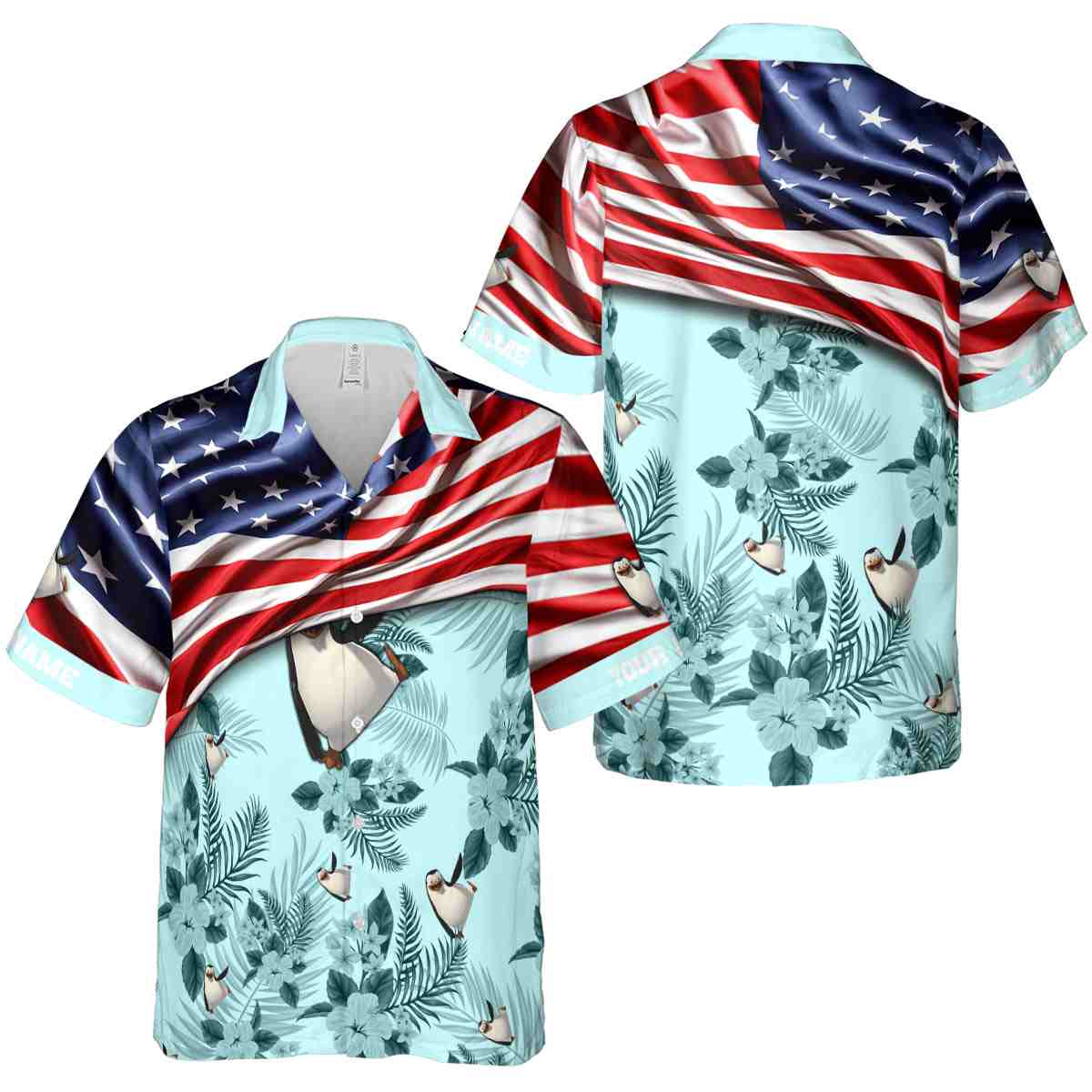 Customized Penguin US Flag Themed Hawaiian Shirt Premium grade Customized Penguin US Flag Themed Hawaiian Shirt Premium grade