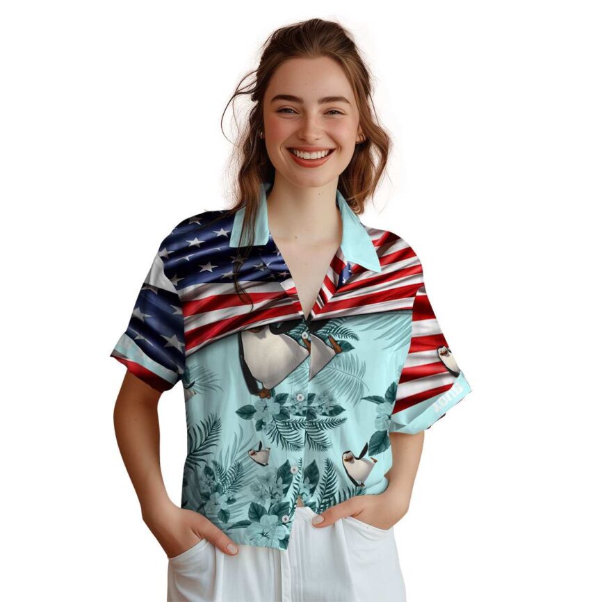 Customized Penguin US Flag Themed Hawaiian Shirt Top rated