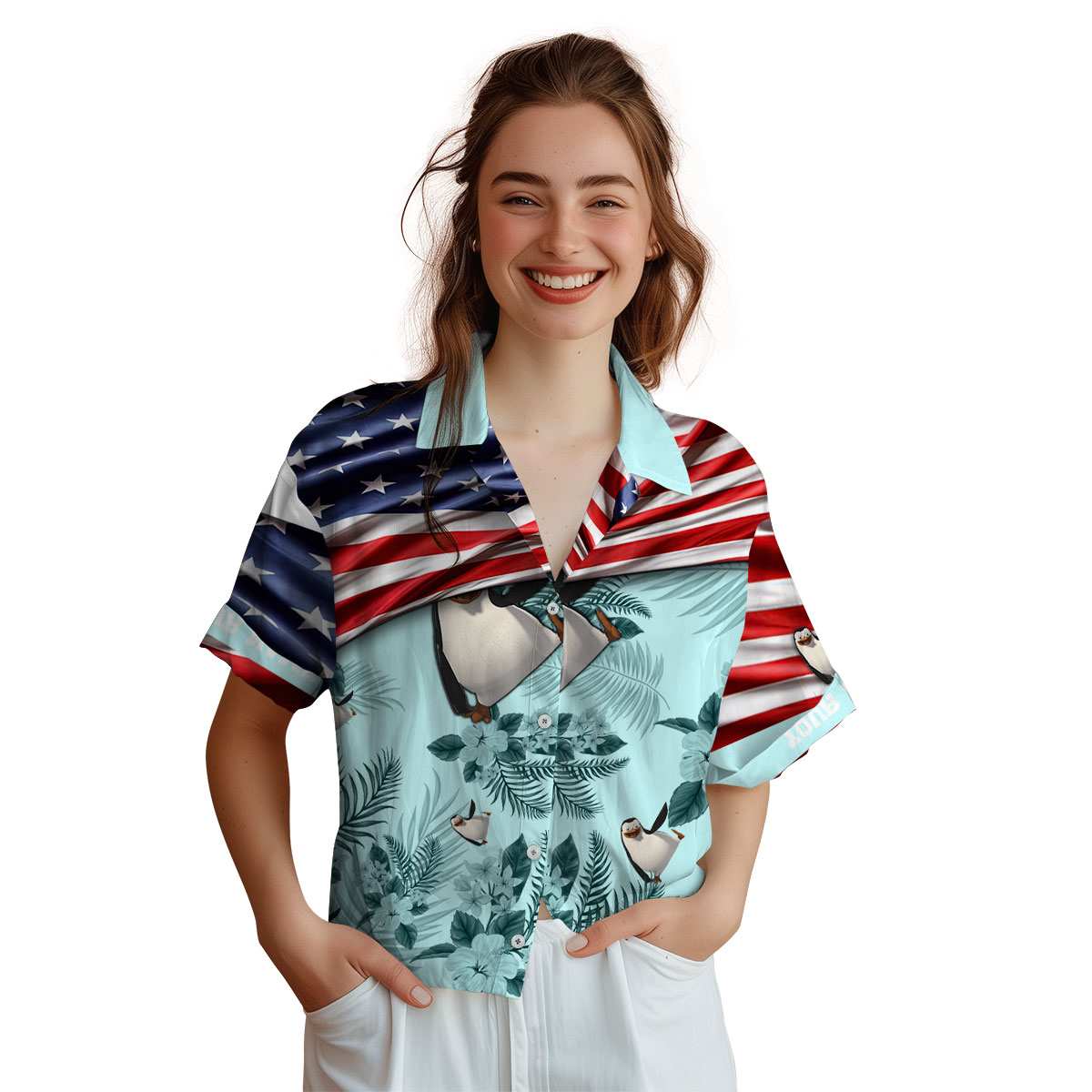 Customized Penguin US Flag Themed Hawaiian Shirt Top rated Customized Penguin US Flag Themed Hawaiian Shirt Top rated