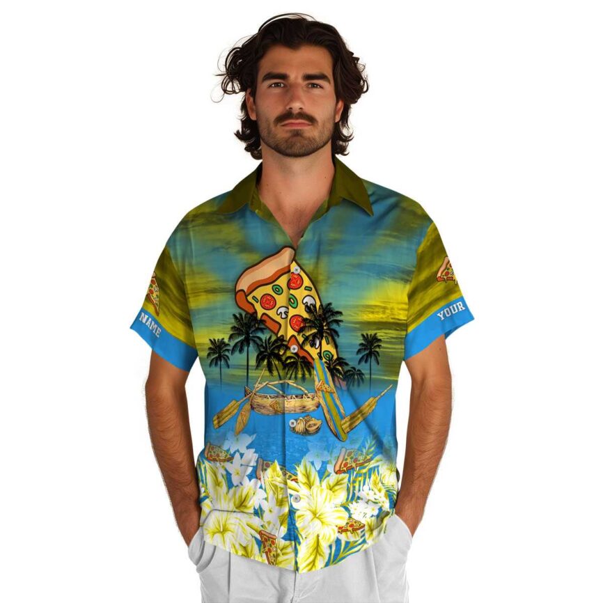 Customized Pizza Sunset Beach Canoe Hawaiian Shirt New Arrival
