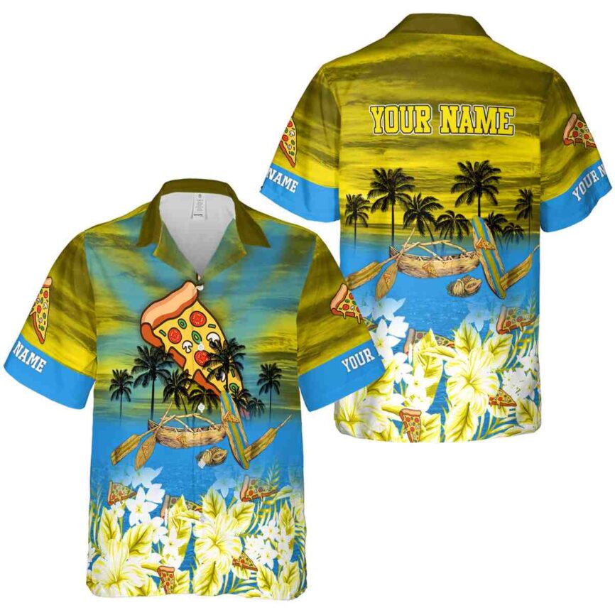 Customized Pizza Sunset Beach Canoe Hawaiian Shirt Premium grade