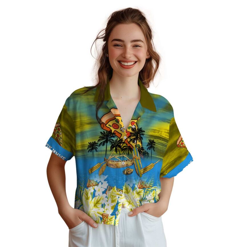 Customized Pizza Sunset Beach Canoe Hawaiian Shirt Top rated