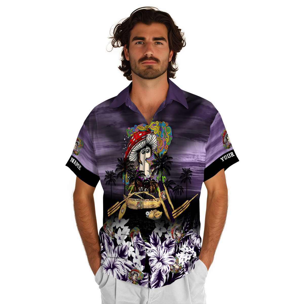 Customized Psychedelic Sunset Beach Canoe Hawaiian Shirt New Arrival Customized Psychedelic Sunset Beach Canoe Hawaiian Shirt New Arrival