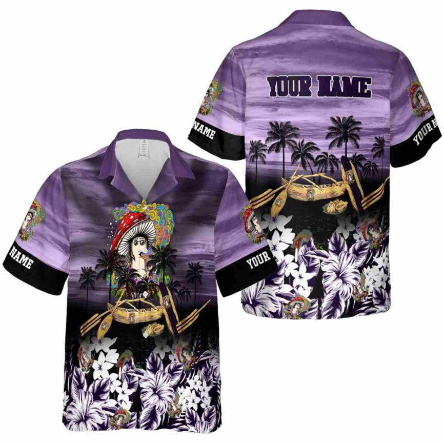Customized Psychedelic Sunset Beach Canoe Hawaiian Shirt Premium grade