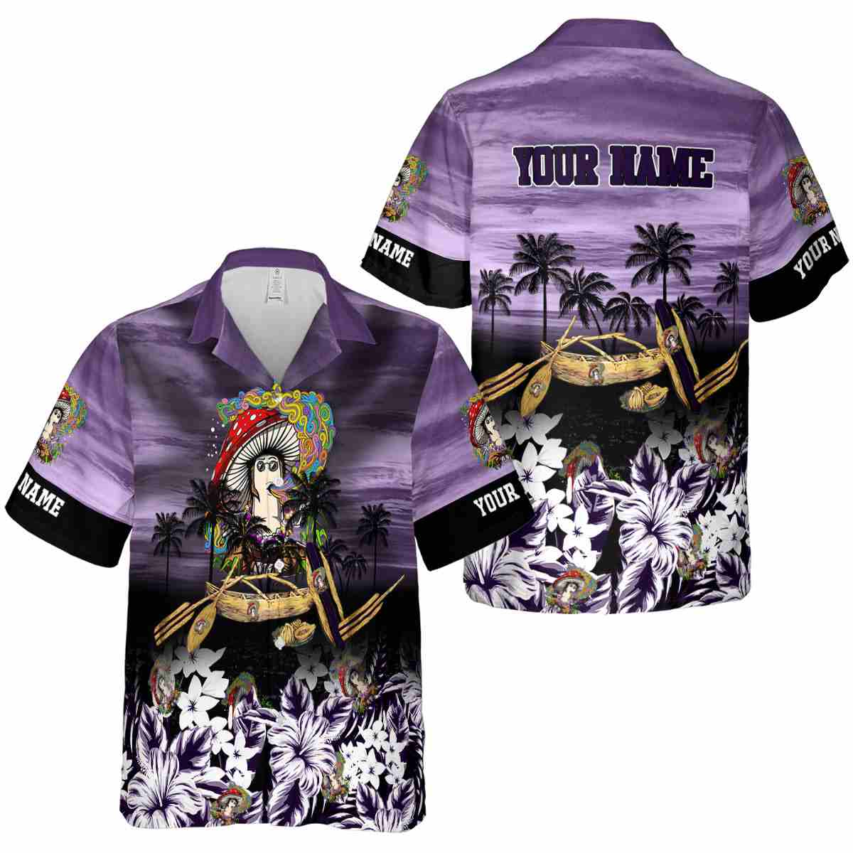 Customized Psychedelic Sunset Beach Canoe Hawaiian Shirt Premium grade Customized Psychedelic Sunset Beach Canoe Hawaiian Shirt Premium grade