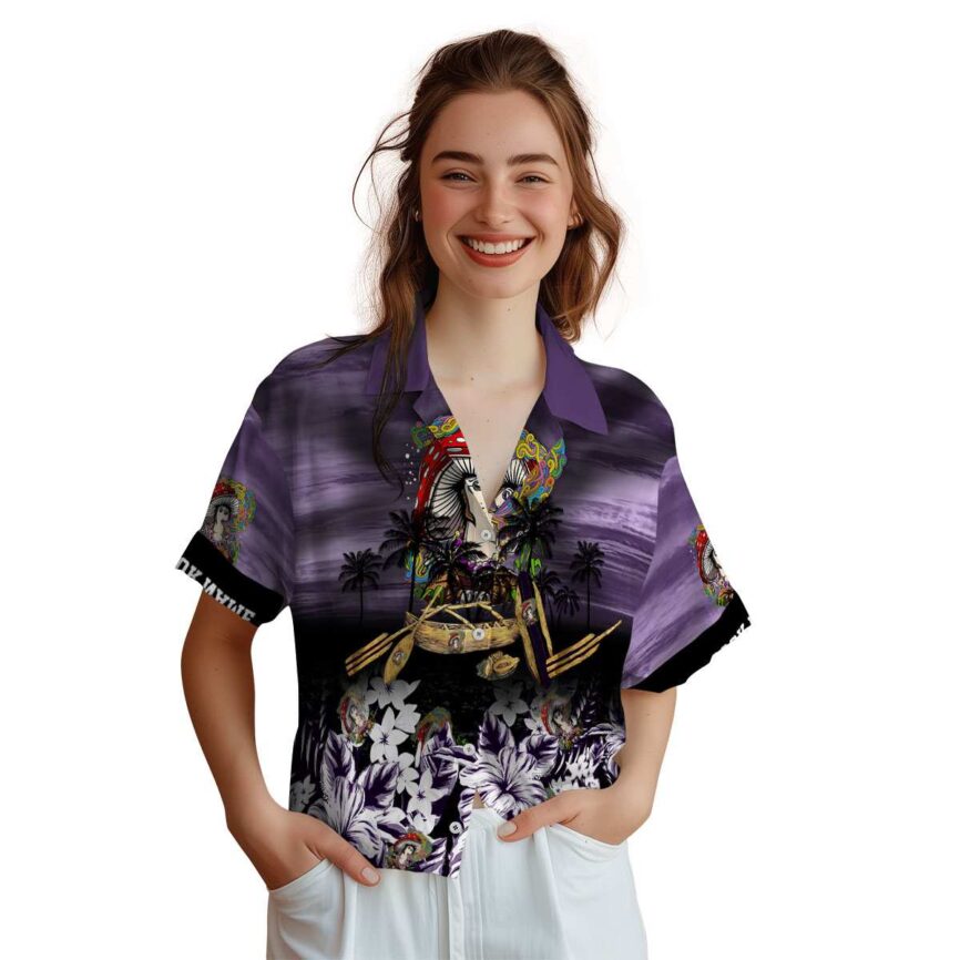 Customized Psychedelic Sunset Beach Canoe Hawaiian Shirt Top rated