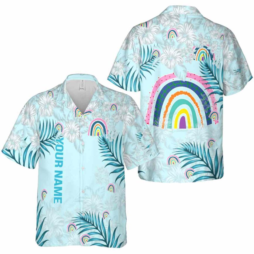 Customized Rainbow Hibiscus Pattern Hawaiian Shirt Premium grade