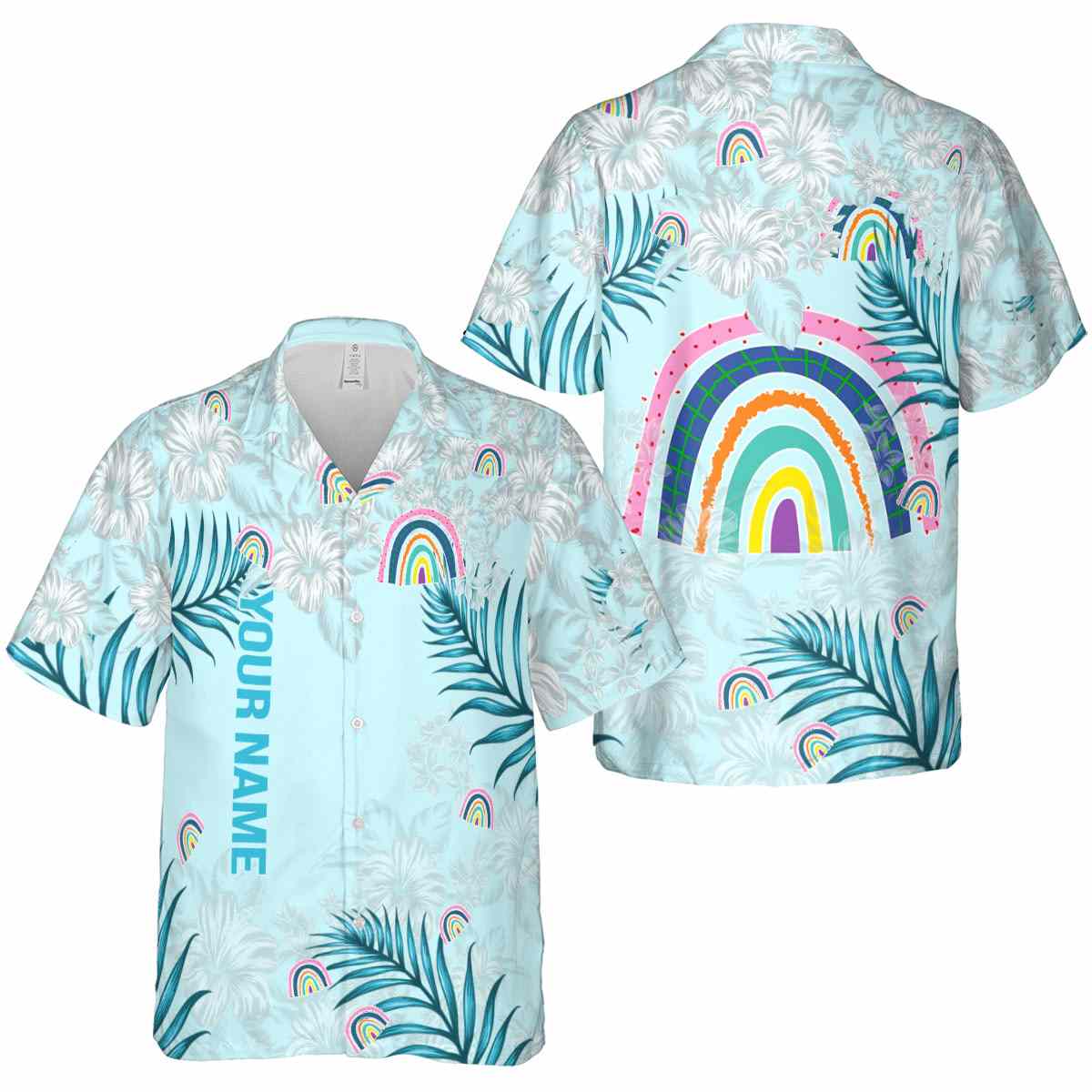 Customized Rainbow Hibiscus Pattern Hawaiian Shirt Premium grade Customized Rainbow Hibiscus Pattern Hawaiian Shirt Premium grade