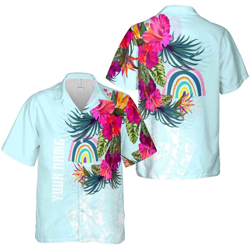 Customized Rainbow Polynesian Flowers Hawaiian Shirt Premium grade