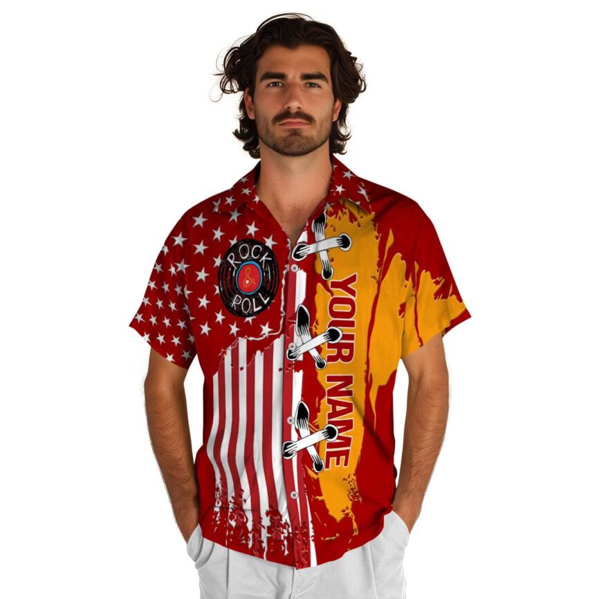 Customized Rock And Roll Flag Stitches Hawaiian Shirt New Arrival