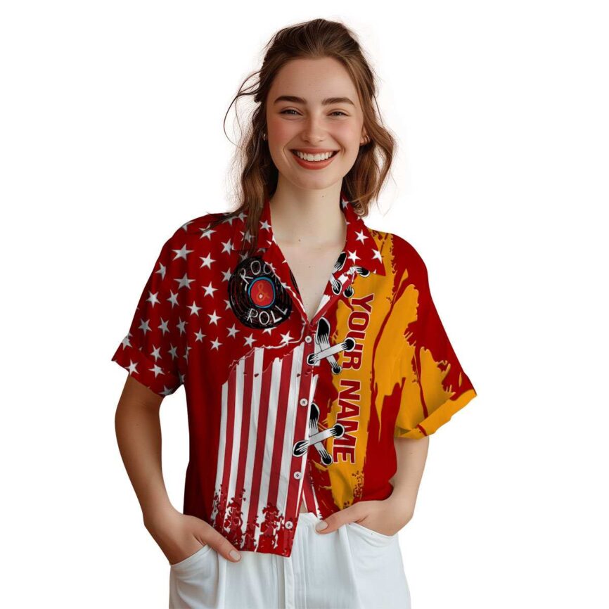Customized Rock And Roll Flag Stitches Hawaiian Shirt Top rated