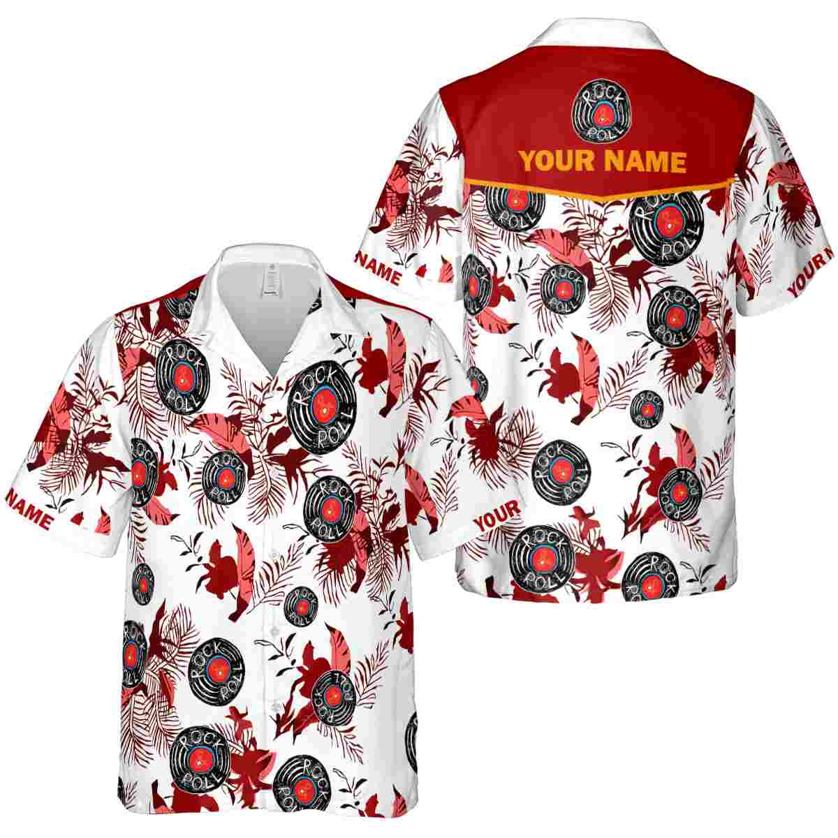 Customized Rock And Roll Leafy Accents Hawaiian Shirt Premium grade Customized Rock And Roll Leafy Accents Hawaiian Shirt Premium grade