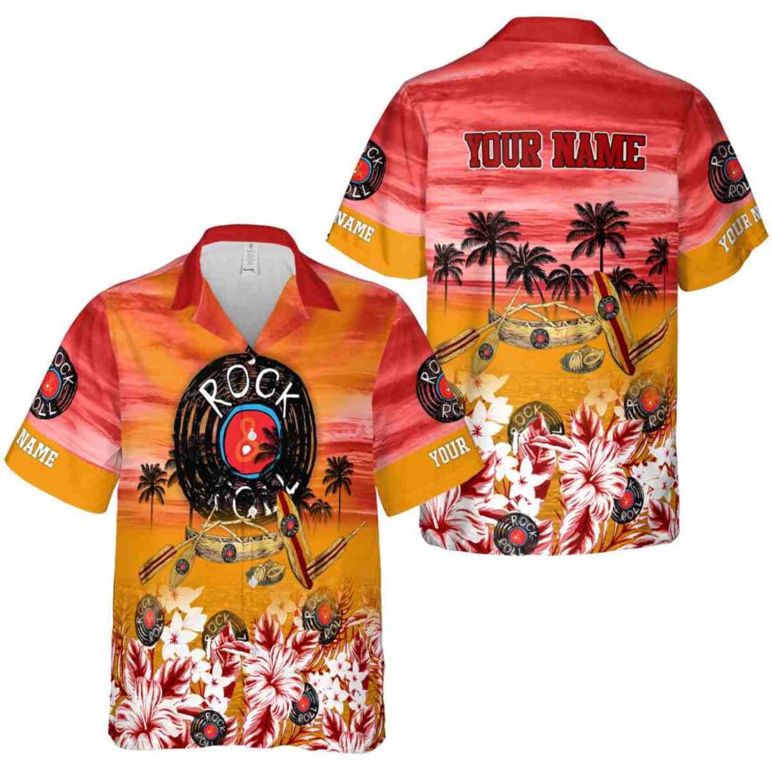 Customized Rock And Roll Sunset Beach Canoe Hawaiian Shirt Premium grade