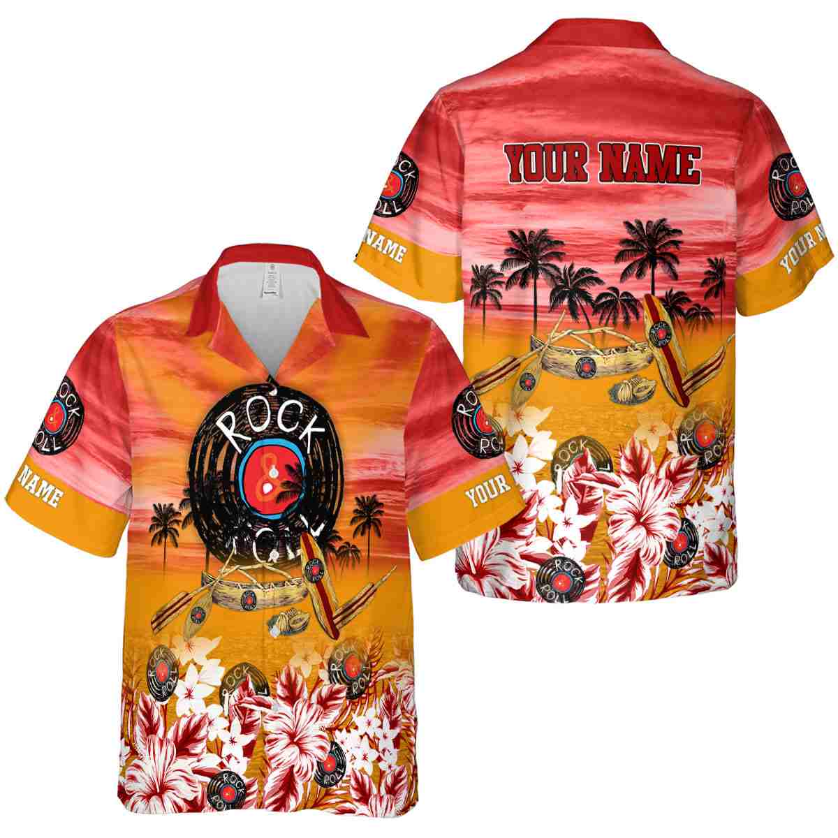 Customized Rock And Roll Sunset Beach Canoe Hawaiian Shirt Premium grade Customized Rock And Roll Sunset Beach Canoe Hawaiian Shirt Premium grade