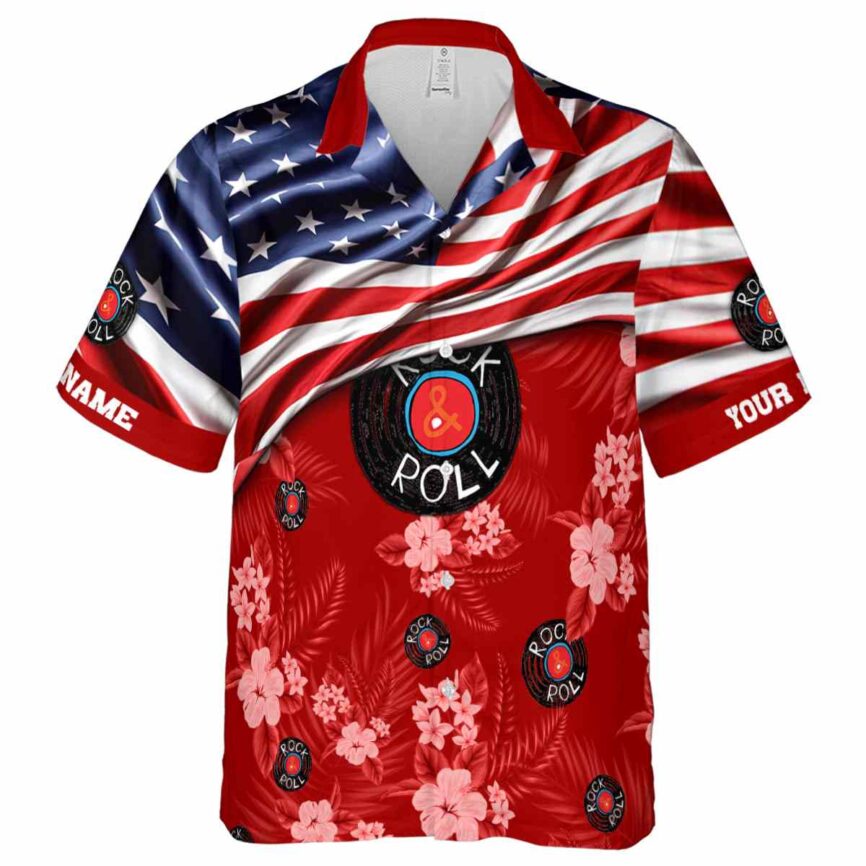 Customized Rock And Roll US Flag Themed Hawaiian Shirt Fashion forward
